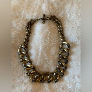 Heavy Chain necklace- collar bone length - antique gold with grey gems